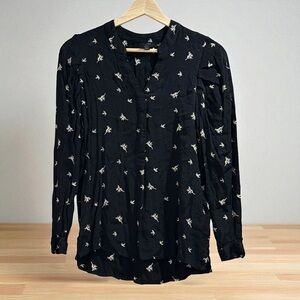 Allstaints - Black Rosi Bamboo Top Shirt Blouse Embroidered Popover Viscose